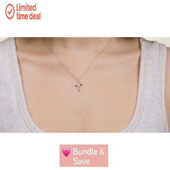 10K Gold Diamond Cross Pendant Necklace 18 Inch Chain - Picture 8 of 8